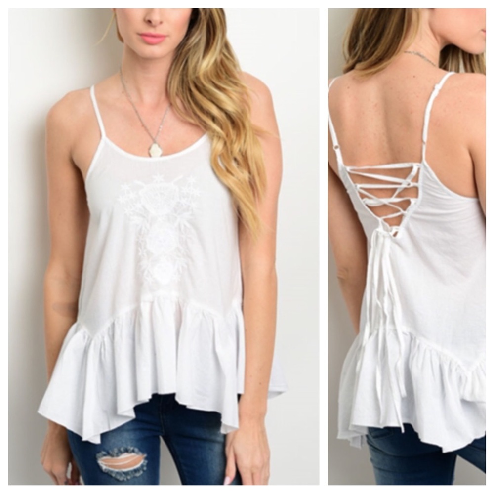 🆕🤍EN CREME-front embroidery, lace-tie back